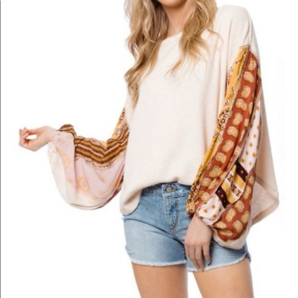 FREE PEOPLE We The Free Blossom Thermal Top In Rose Size XS Oversized Bohemian